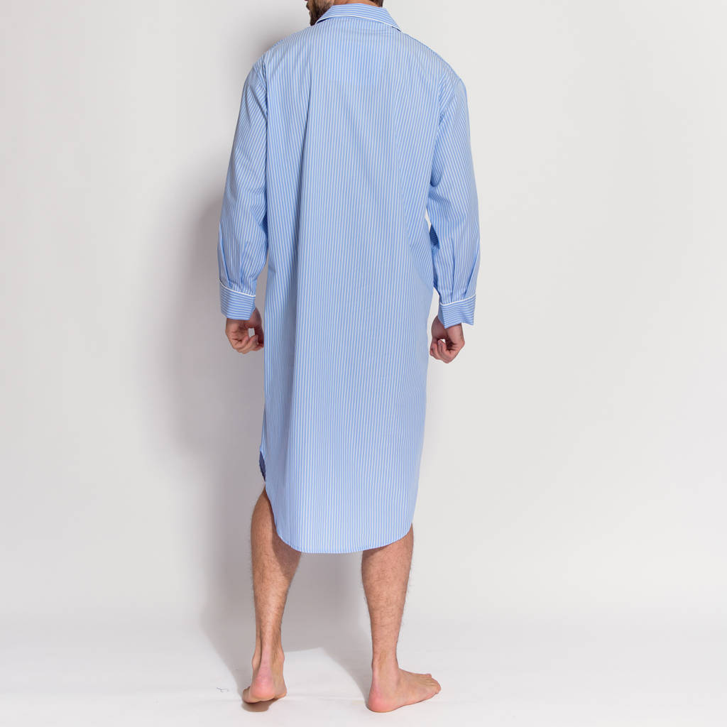 Men's Crisp Blue And White Striped Nightshirt By BRITISH BOXERS
