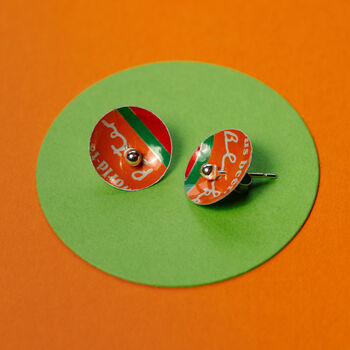 Orange Printed Graphic Silver Ear Studs, 6 of 11