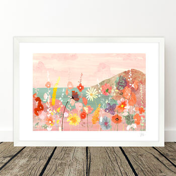 Coastal Pink Flower Landscape Print, 6 of 8