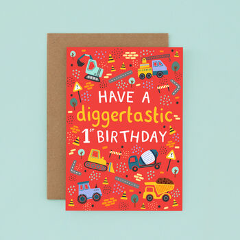 Any Age Construction Birthday Card, Boys Birthday Card, Digger, Vehicles, 3 of 8