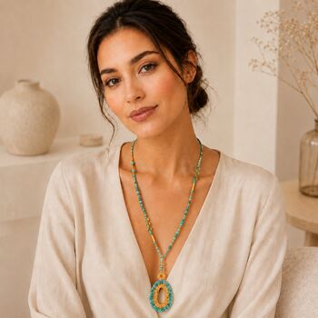 Turquoise And Gold Oval Pendant Necklace, 3 of 3