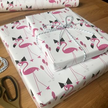 Flamingo Gift Wrapping Paper Or Gift Wrap And Card Set, 5 of 9
