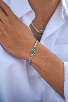 Silver Opal Gemstone Cuban Necklace Chain For Men, 7 of 12