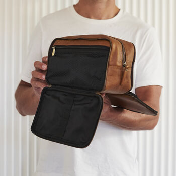 Personalised Fold Out Leather Wash Bag For Men, 8 of 8