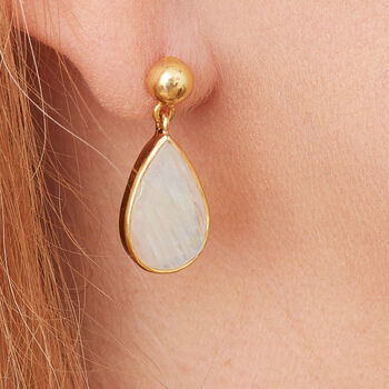 Moonstone Teardrop With Gold Plated Stud Earrings, 3 of 12