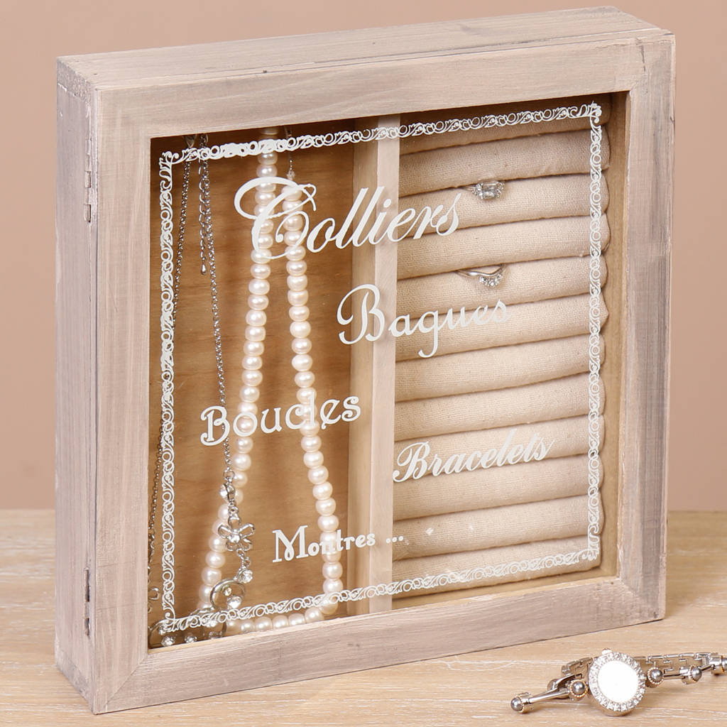French Vintage Glass Topped Jewellery Box Gift By Dibor French Vintage Glass Topped Jewellery Box Gift
