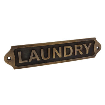 Solid Brass Laundry Plaque Brass With Antique Finish, 5 of 6
