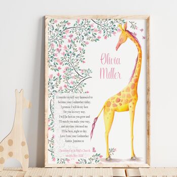 From Godparents Christening Gift Giraffe Canvas Glicée, 3 of 5