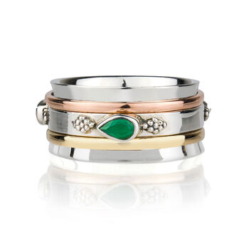 Amara Bliss Green Onyx Silver Spinning Ring, 3 of 10