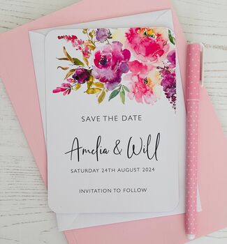 Bright Pinks Personalised Save The Date Card, 3 of 3