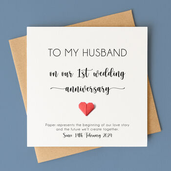 Personalised 1st Wedding Anniversary Card For Husband Or Wife, 6 of 7