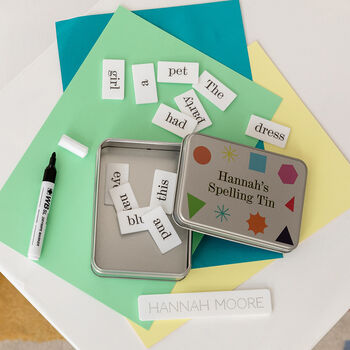 Personalised Child’s Spelling Tin Learning Aid, 2 of 5