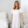 Women's White Cotton Victorian Short Sleeve Nightdress Front Panel, thumbnail 3 of 4
