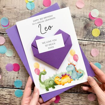 Personalised Origami Birthday Card – Dinosaur Theme For Son, Grandson Or Nephew, 4 of 9
