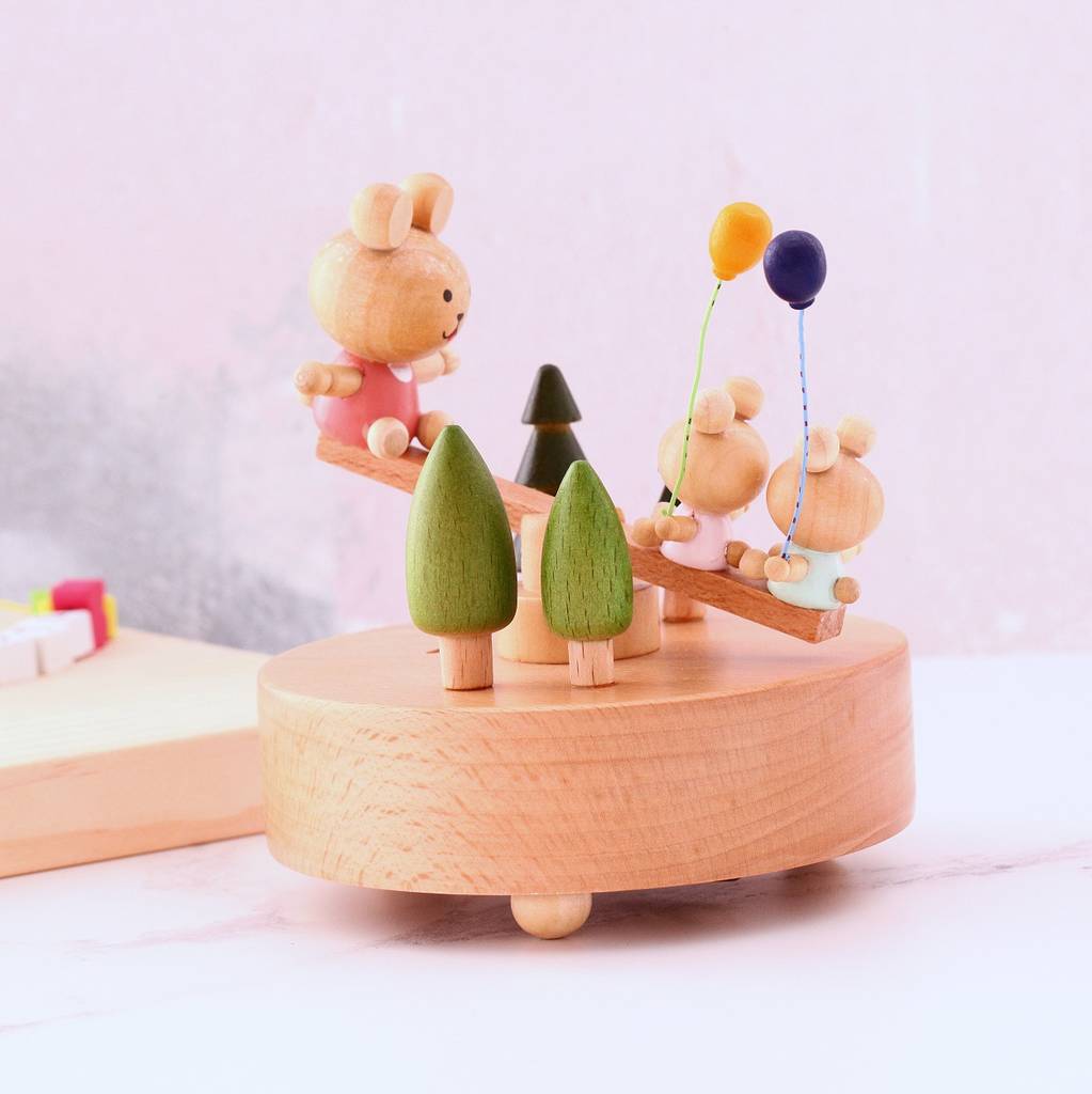 Hand Crafted Bear Family Wooden Music Box By woodywood