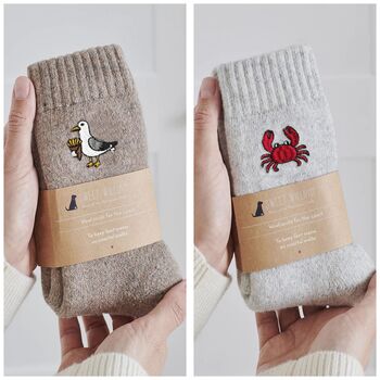 Puffin Wool Socks Embroidered Gift For Coastal Lovers, 7 of 12