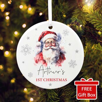 Traditional Santa Any Message Ceramic Disc Hanging Decoration Bauble + Gift Box, 4 of 9