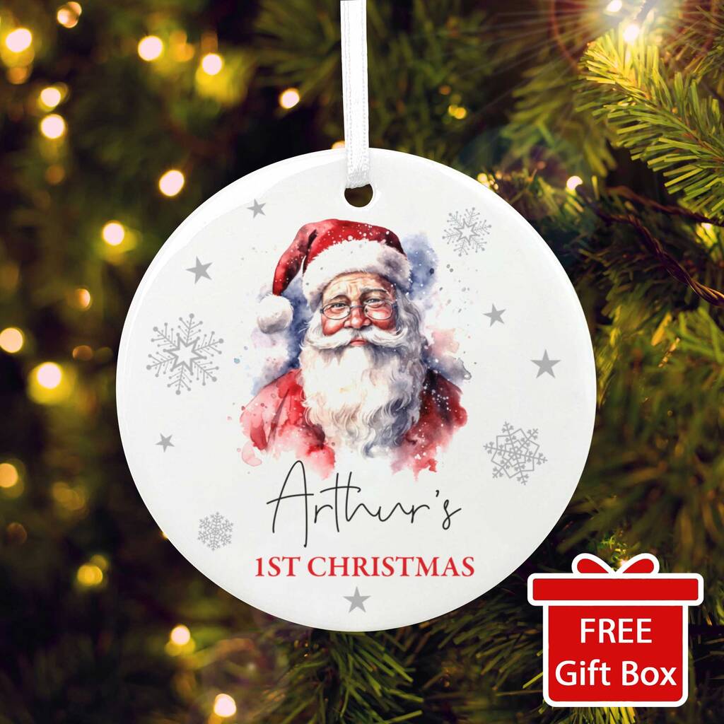 Traditional Santa Any Message Ceramic Disc Hanging Decoration Bauble + Gift Box, 1 of 7