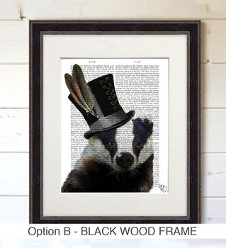 Badger In Top Hat, Book Print, Framed Or Unframed, 3 of 6