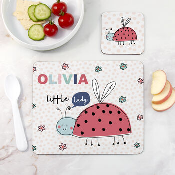 Personalised Children's Pastel Ladybird Placemat Set, 4 of 6