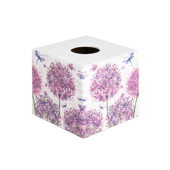 Wooden Tissue Box Cover Pink Allium, 3 of 4