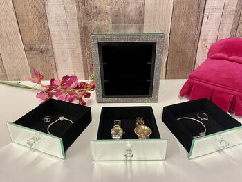 Glass Diamante Mirror Jewellery Box Home Decor Gift, 2 of 10