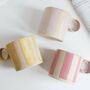Soren Lilac, Pink And Yellow Stripe Round Handled Mug, thumbnail 4 of 11