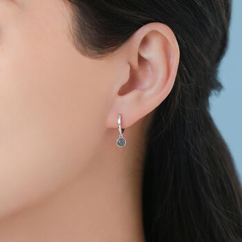 Sterling Silver Dangling Black Opal Hoop Earrings, 4 of 12
