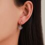 Sterling Silver Lotus Flower Huggie Hoop Earrings With Lab Moonstone, thumbnail 4 of 11