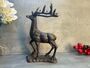 33cm Heavy Cast Iron Deer Figurine Standing Stag On Plinth, thumbnail 1 of 9