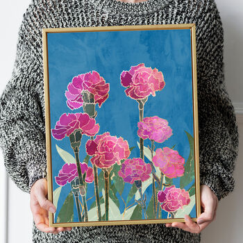 Custom January Birth Flower Carnations Art Print, 3 of 6