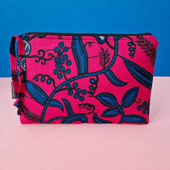 Large African Print Zip Pouch | Pink Omolara Print, 3 of 5
