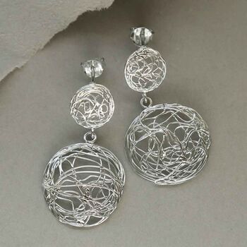 Sterling Silver Circle Nest Dangly Earrings, 4 of 5
