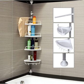 Adjustable Bathroom Corner Shelf Stainless Steel Frame, 4 of 5