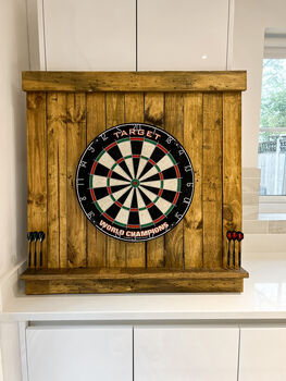 Handmade Wooden Dartboard Surround With Shelf, 3 of 3