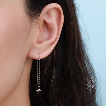 Extra Tiny Cz Starburst Threader Earrings In Sterling Silver, 2 of 9