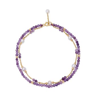 Clara Double Chain Bracelet With Amethyst And Pearls, 2 of 3