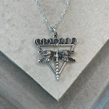 925 Sterling Silver Dragonfly Moon Phases Necklace, 4 of 12