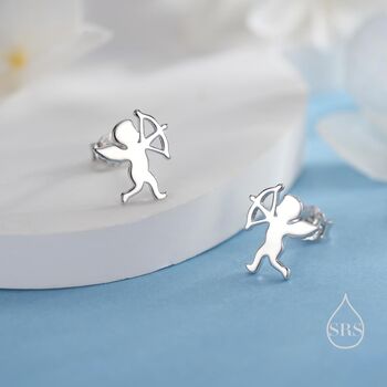 Sterling Silver Tiny Cupid Angel Stud Earrings, 4 of 12