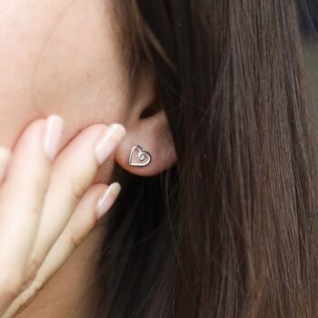 Sterling Silver Delicate Spiral Heart Earrings, 3 of 11