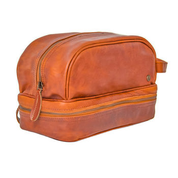 Personalised Tan Buffalo Leather Raleigh Wash Bag, 4 of 9