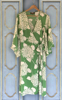 Green Hydrangea Print Crepe Wrap Dress, 2 of 2
