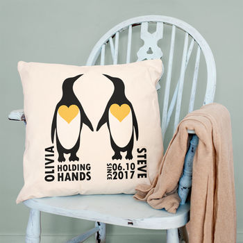 Personalised Holding Hands Penguin Cushion Cover, 3 of 6