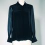Lauren Silk Shirt With Sheer Chiffon Sleeves In Black, thumbnail 2 of 4