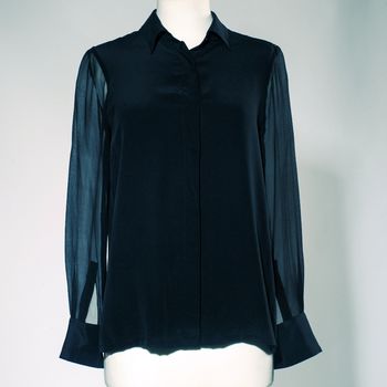 Lauren Silk Shirt With Sheer Chiffon Sleeves In Black, 2 of 4