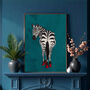 Turquoise Zebra Wearing Heels Original Art Print, thumbnail 3 of 12