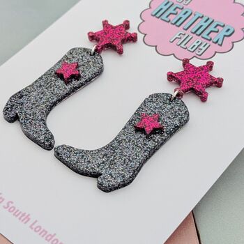 Cowboy Boot Glitter Resin Earrings, 11 of 12