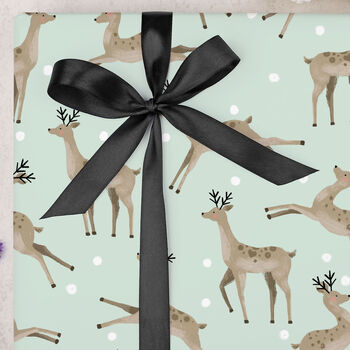 Three Sheets Of Christmas Reindeer Wrapping Paper Green, 2 of 2