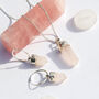Open Heart Rose Quartz Silver/Gold Huggie Hoop Earrings, thumbnail 7 of 9