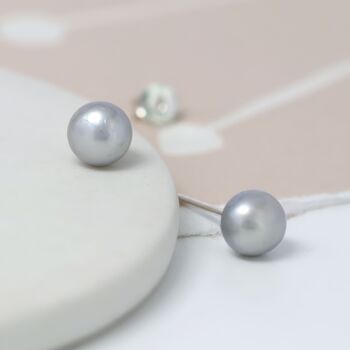 Sterling Silver Grey Freshwater Pearl Stud Earrings, 4 of 10